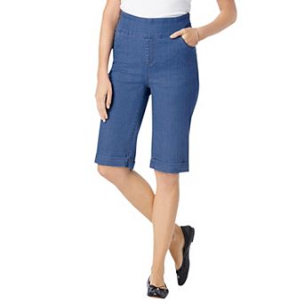 Woman Within Plus Size Pull-On Flex Elastic-Waist Stretch Denim Jeans Shorts
