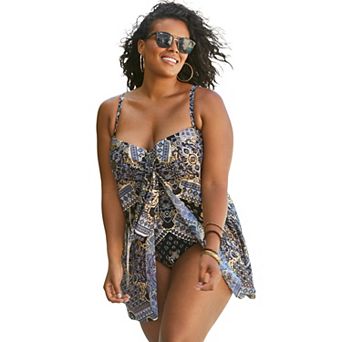Swim 365 Women's Plus Size Mesh-draped Swimsuit