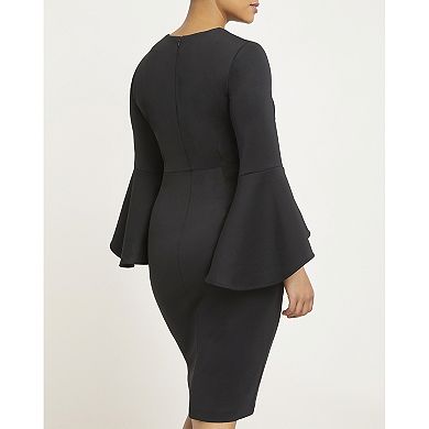 ELOQUII Women's Plus Size Flare Sleeve Scuba Dress