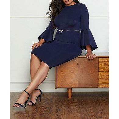 ELOQUII Women's Plus Size Flare Sleeve Scuba Dress