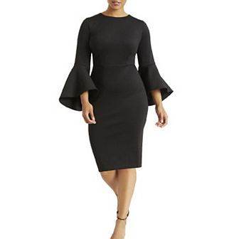 ELOQUII Women's Plus Size Flare Sleeve Scuba Dress