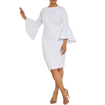ELOQUII Women's Plus Size Flare Sleeve Scuba Dress