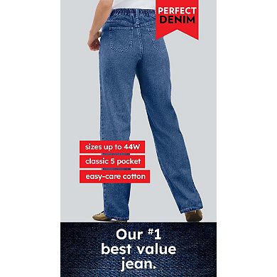 Woman Within Plus Size Petite Perfect Back-Elastic Gap-Free Straight-Leg Cotton Jeans