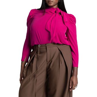 ELOQUII Women's Plus Size Drape Front Blouse