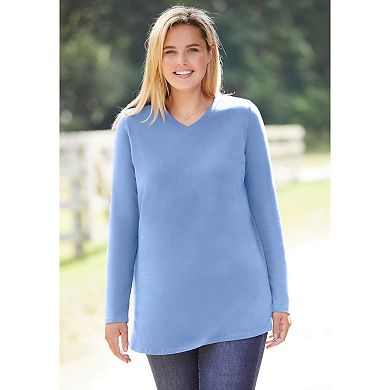 Woman Within Plus Size Perfect Long-Sleeve V-Neck Tunic