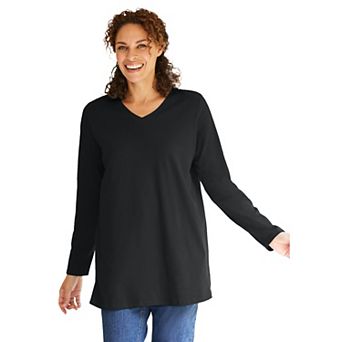 Woman Within Plus Size Perfect Long-Sleeve V-Neck Tunic