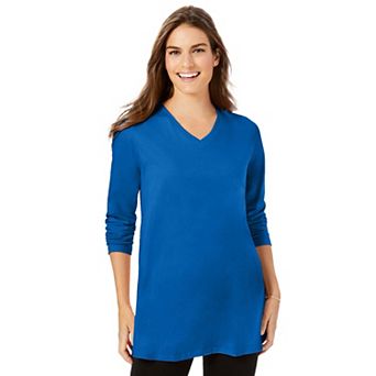 Woman Within Plus Size Perfect Long-Sleeve V-Neck Tunic