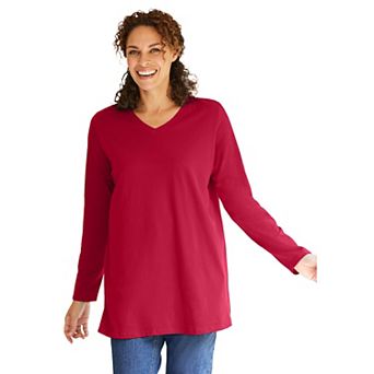 Woman Within Plus Size Perfect Long-Sleeve V-Neck Tunic