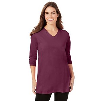 Woman Within Plus Size Perfect Long-Sleeve V-Neck Tunic