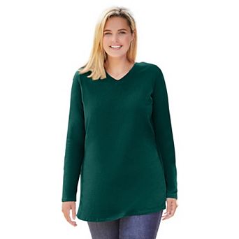 Woman Within Plus Size Perfect Long-Sleeve V-Neck Tunic