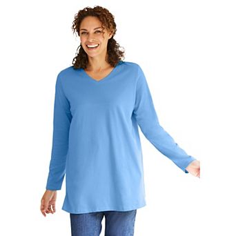 Woman Within Plus Size Perfect Long-Sleeve V-Neck Tunic