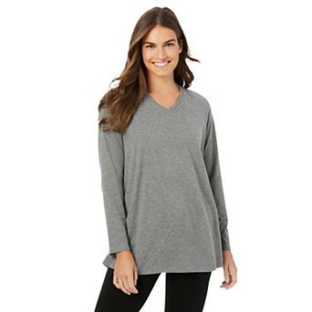 Woman Within Plus Size Perfect Long-Sleeve V-Neck Tunic