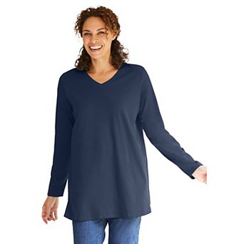 Woman Within Plus Size Perfect Long-Sleeve V-Neck Tunic