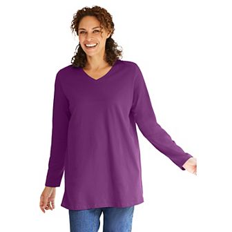 Woman Within Plus Size Perfect Long-Sleeve V-Neck Tunic