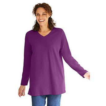 Woman Within Plus Size Perfect Long-Sleeve V-Neck Tunic