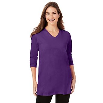 Woman Within Plus Size Perfect Long-Sleeve V-Neck Tunic