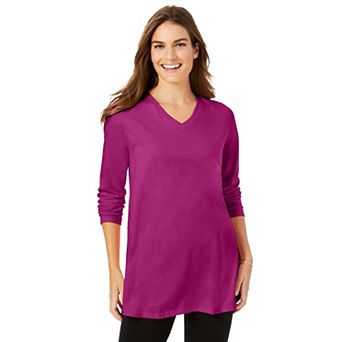 Woman Within Plus Size Perfect Long-Sleeve V-Neck Tunic