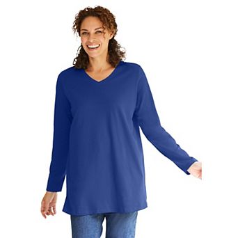 Woman Within Plus Size Perfect Long-Sleeve V-Neck Tunic