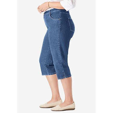 Woman Within Plus Size Stretch Denim Five-Pocket Capri Jeans