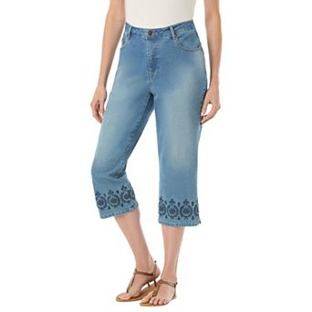 Woman Within Plus Size Stretch Denim Five-Pocket Capri Jeans