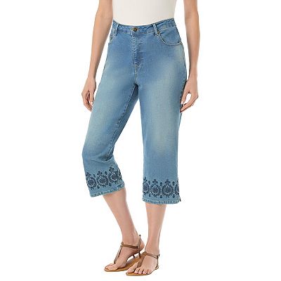 Woman Within Plus Size Stretch Denim Five-Pocket Capri Jeans