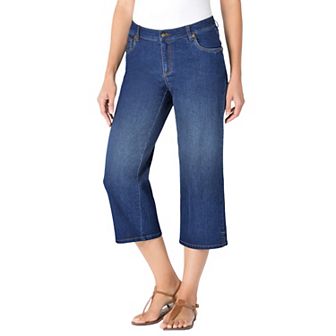 Woman Within Plus Size Stretch Denim Five-Pocket Capri Jeans