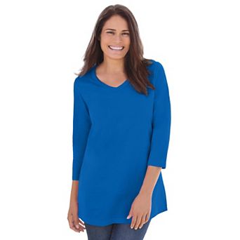Woman Within Plus Size Perfect Three-Quarter Sleeve V-Neck Tee