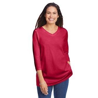 Woman Within Plus Size Perfect Three-Quarter Sleeve V-Neck Tee