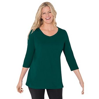 Woman Within Plus Size Perfect Three-Quarter Sleeve V-Neck Tee
