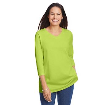 Woman Within Plus Size Perfect Three-Quarter Sleeve V-Neck Tee