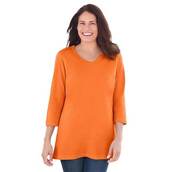 Woman Within Plus Size Petite Perfect Three-Quarter Sleeve V-Neck Tee