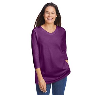 Woman Within Plus Size Perfect Three-Quarter Sleeve V-Neck Tee