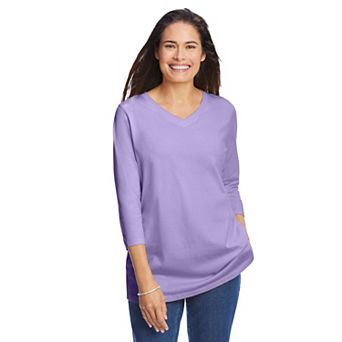 Woman Within Plus Size Perfect Three-Quarter Sleeve V-Neck Tee