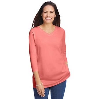 Woman Within Plus Size Perfect Three-Quarter Sleeve V-Neck Tee