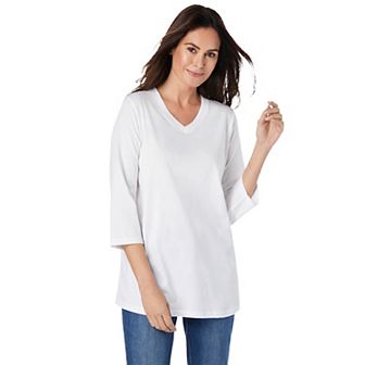 Woman Within Plus Size Perfect Three-Quarter Sleeve V-Neck Tee