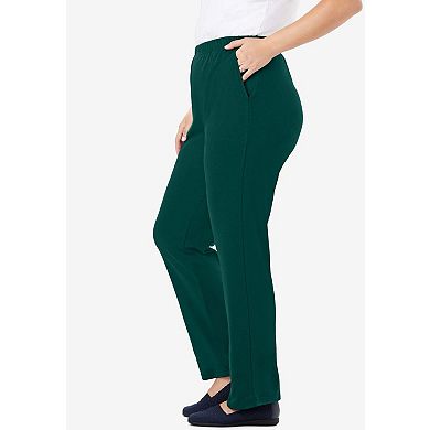 Woman Within Plus Size Petite 7-Day Straight-Leg Elastic-Waist Stretchy Knit Pant