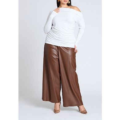 ELOQUII Women's Plus Size Ruched One Shoulder Tee With Thumbhole Sleeve