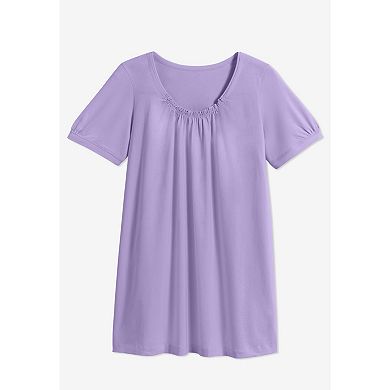 Woman Within Plus Size Perfect Short-Sleeve Shirred U-Neck Tunic