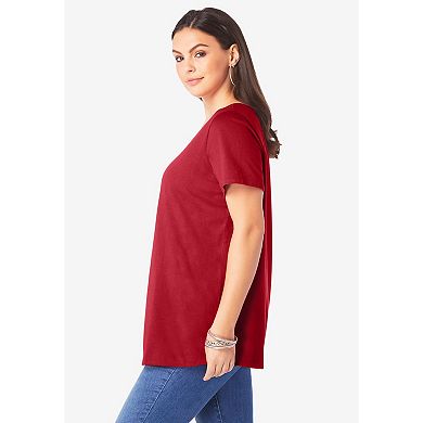 Roaman's Women's Plus Size Cotton Ultimate V-Neck Tee
