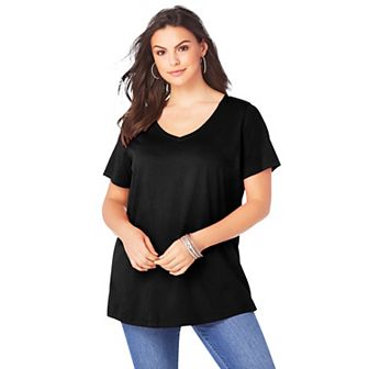 Roaman's Women's Plus Size Plus Size Cotton Ultimate V-Neck Tee