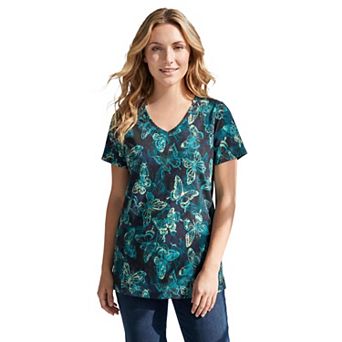 Roaman's Women's Plus Size Cotton Ultimate V-Neck Tee