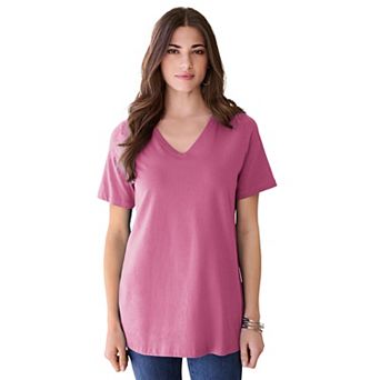 Roaman's Women's Plus Size Plus Size Cotton Ultimate V-Neck Tee