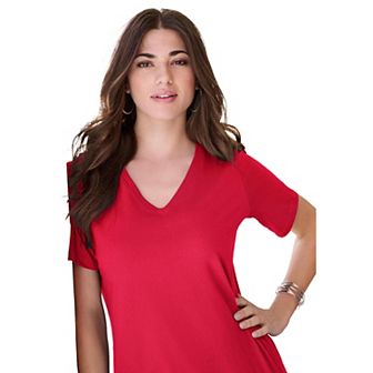 Roaman's Women's Plus Size Plus Size Cotton Ultimate V-Neck Tee