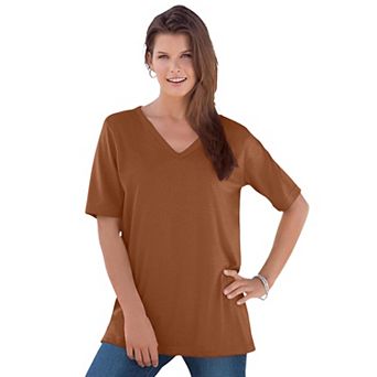 Roaman's Women's Plus Size Plus Size Cotton Ultimate V-Neck Tee