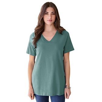 Roaman's Women's Plus Size Plus Size Cotton Ultimate V-Neck Tee