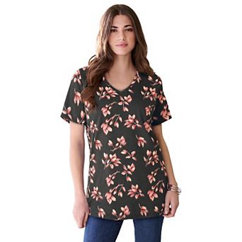 Roaman's Women's Plus Size Cotton Ultimate V-Neck Tee