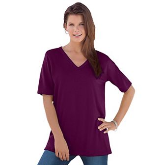 Roaman's Women's Plus Size Plus Size Cotton Ultimate V-Neck Tee