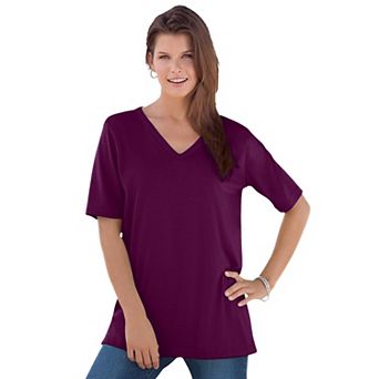 Roaman's Women's Plus Size Cotton Ultimate V-Neck Tee