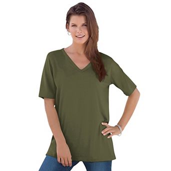 Roaman's Women's Plus Size Cotton Ultimate V-Neck Tee