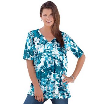 Roaman's Women's Plus Size Cotton Ultimate V-Neck Tee